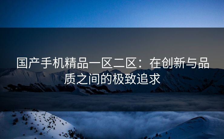 国产手机精品一区二区：在创新与品质之间的极致追求