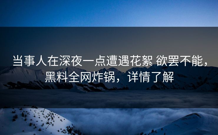 当事人在深夜一点遭遇花絮 欲罢不能，黑料全网炸锅，详情了解