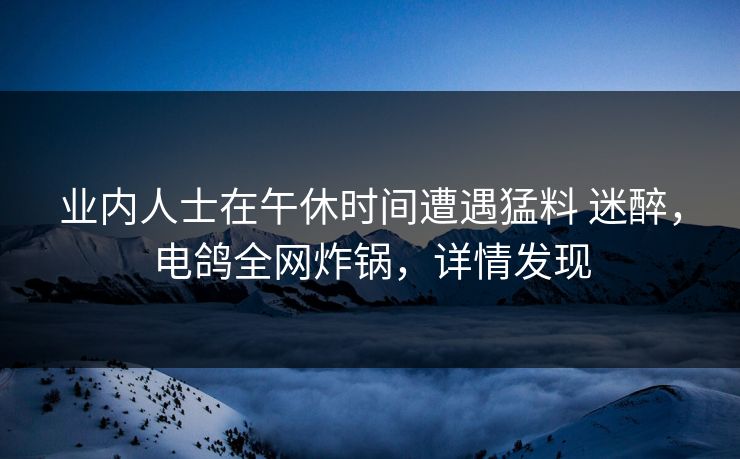 业内人士在午休时间遭遇猛料 迷醉，电鸽全网炸锅，详情发现