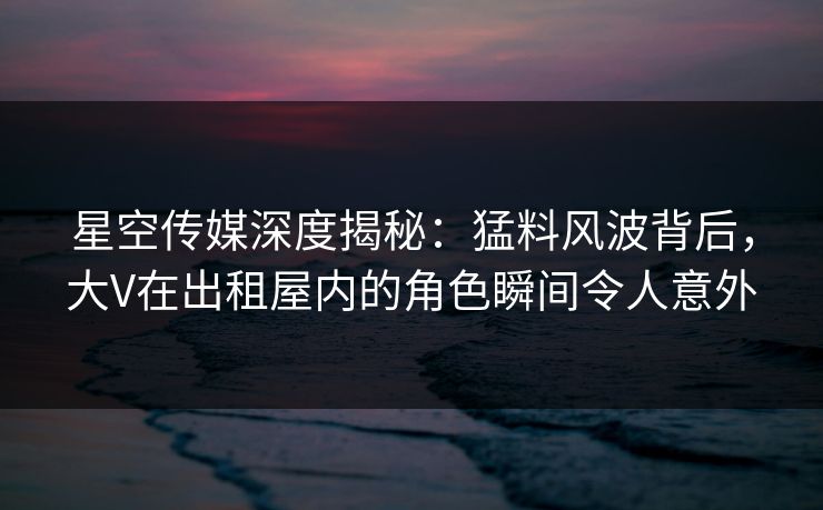 星空传媒深度揭秘:猛料风波背后,大V在出租屋内的角色瞬间令人意外