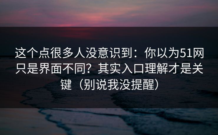 这个点很多人没意识到：你以为51网只是界面不同？其实入口理解才是关键（别说我没提醒）